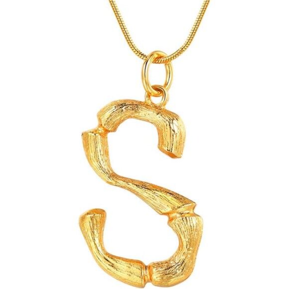 choose your initia Bamboo Necklace, 18K Gold Plated Initial Name Pendant